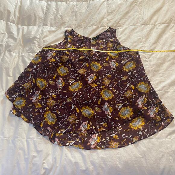 Lane Bryant Tank 22 Burgundy Yellow Floral Ruffle Layered Sheer - Picture 3 of 12